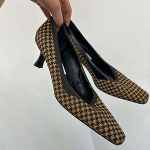 Gruppo Italiano Houndstooth Square Pointed Toe Kitten Heel Pony Hair Size 7.5